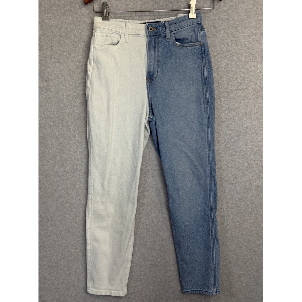 Hollister Ultra High Rise Mom Jeans 26x27 Two Tone Split Leg Vintage Stretch